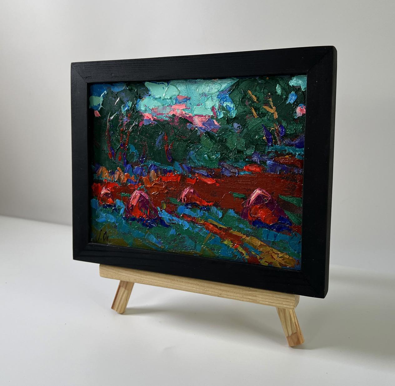 Oil painting In the evening in the fields by Oleksiy Ivanyuk in black frame