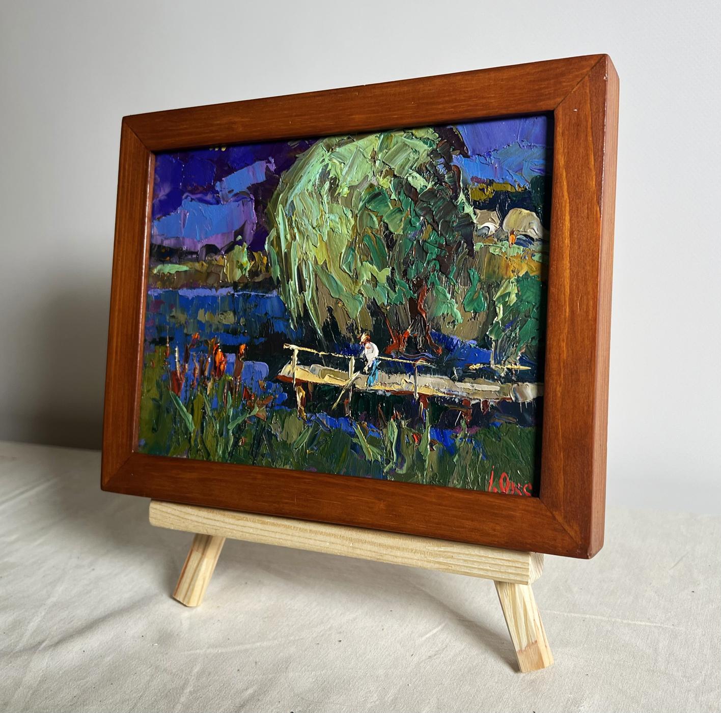 Oil painting At the night lake by Oksana Ivanyuk, vibrant impressionistic landscape