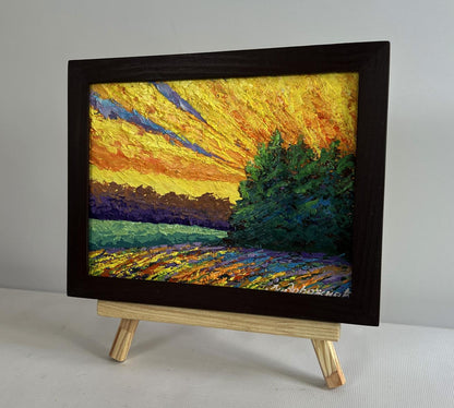 Oil painting Forest in the rays of the setting sun by V. Zadorozhnya in frame