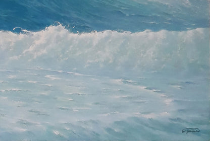 Oil painting The beginning of the storm by Vasily Korkishko, dynamic blue wave