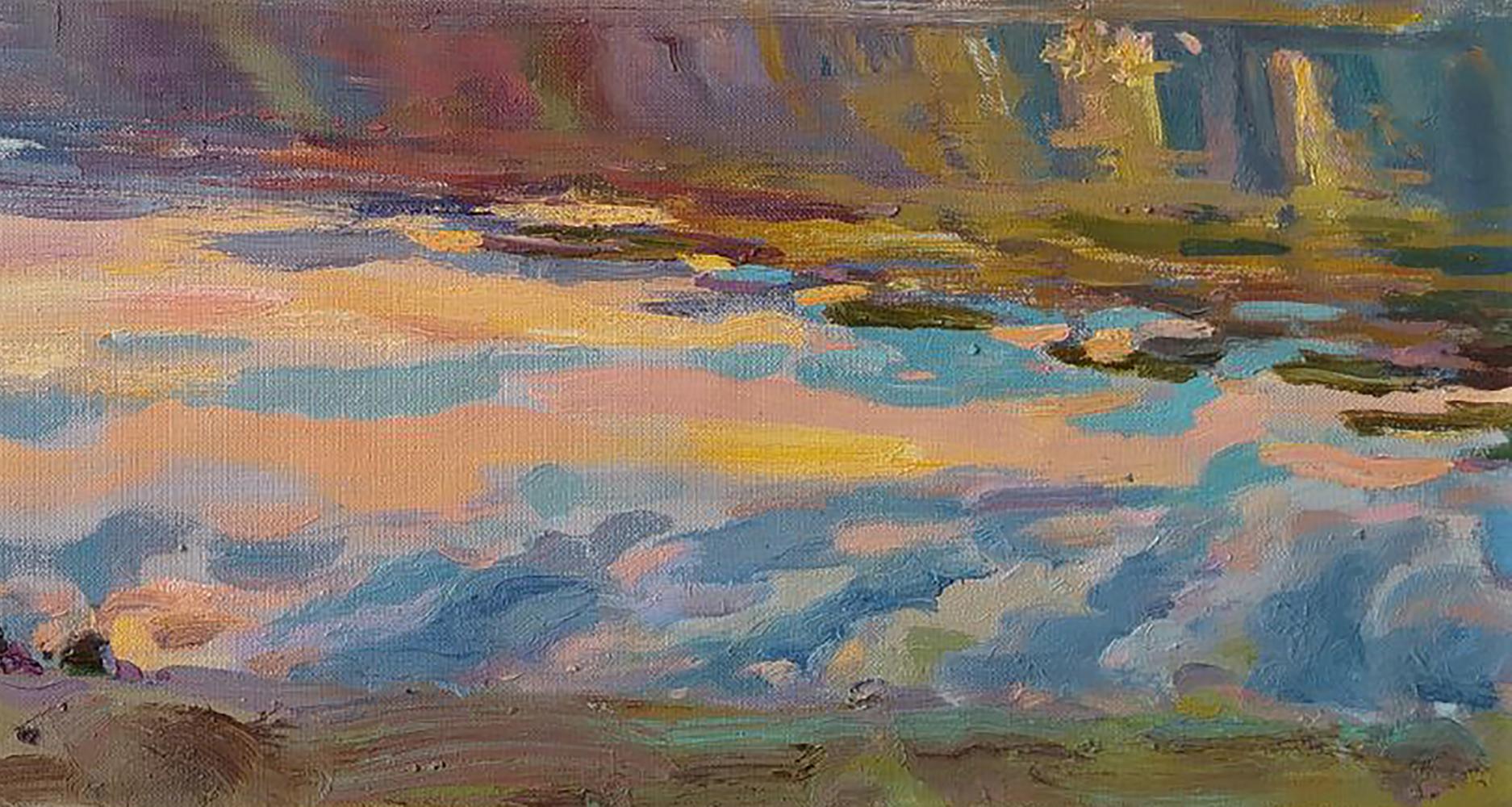 Oil painting Quiet morning by Leonid Pavlenko vibrant sunset sky
