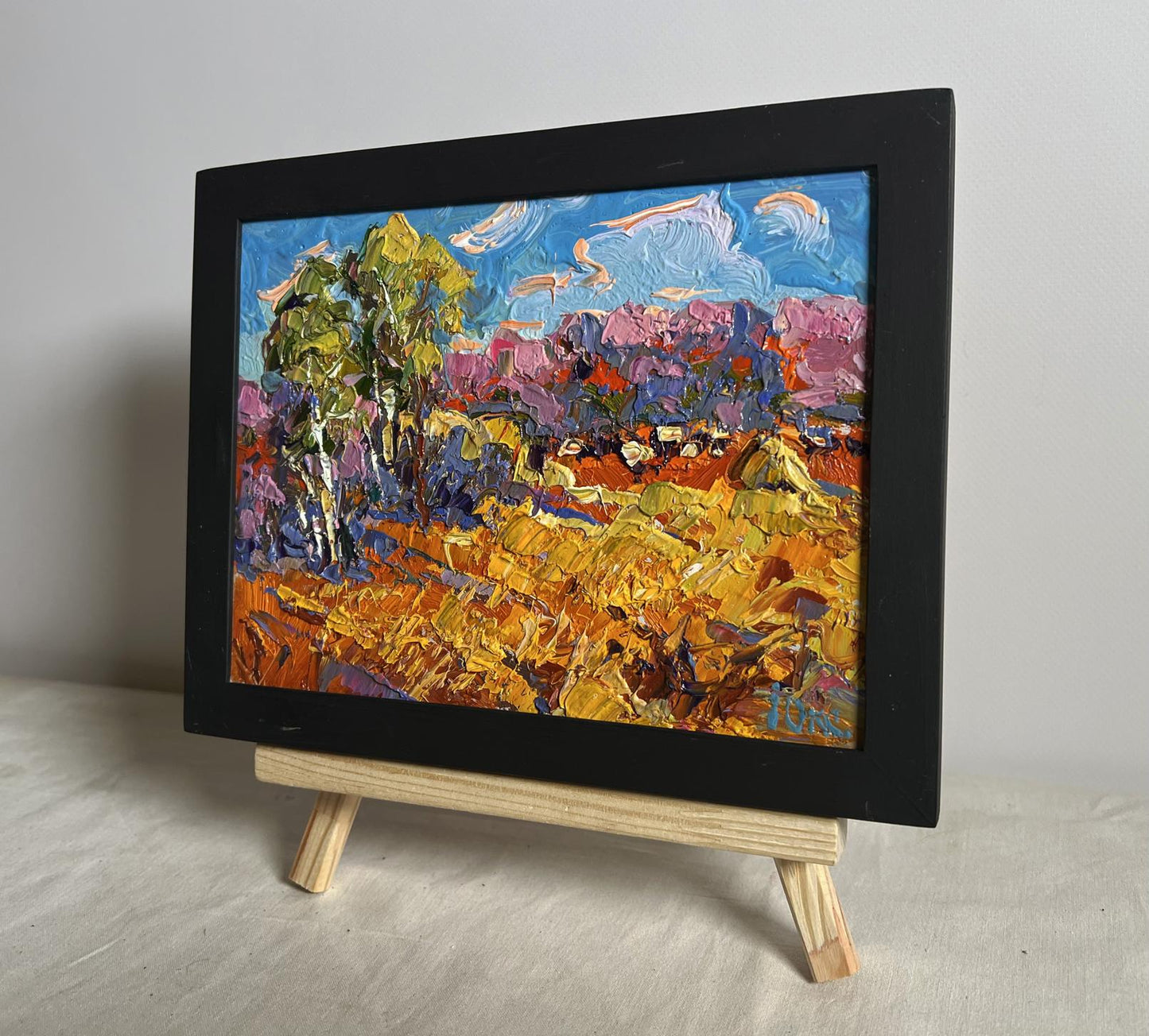 Oil painting Golden autumn field by Oksana Ivanyuk in black frame