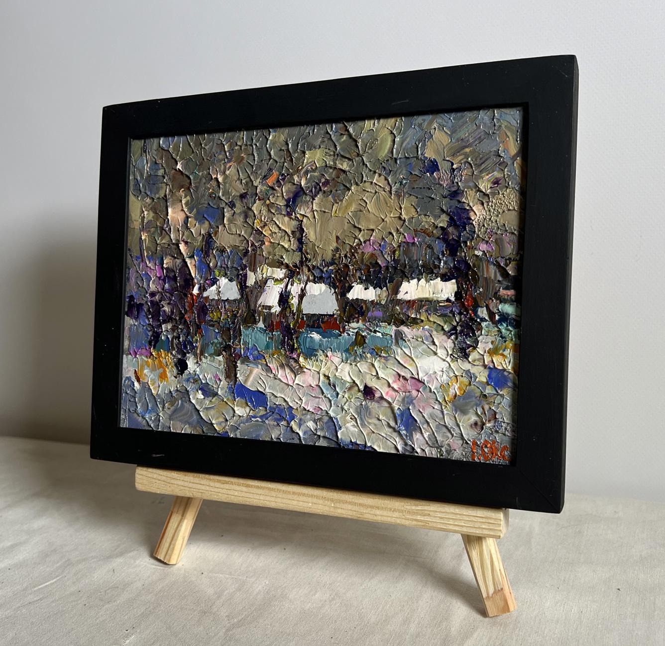 Oil painting Winter twilight by Oksana Ivanyuk in black frame