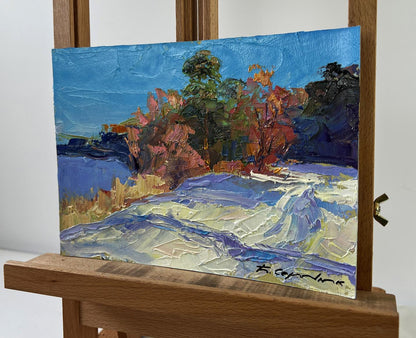 Vibrant impressionist coastal painting by Boris Serdyuk with autumn trees