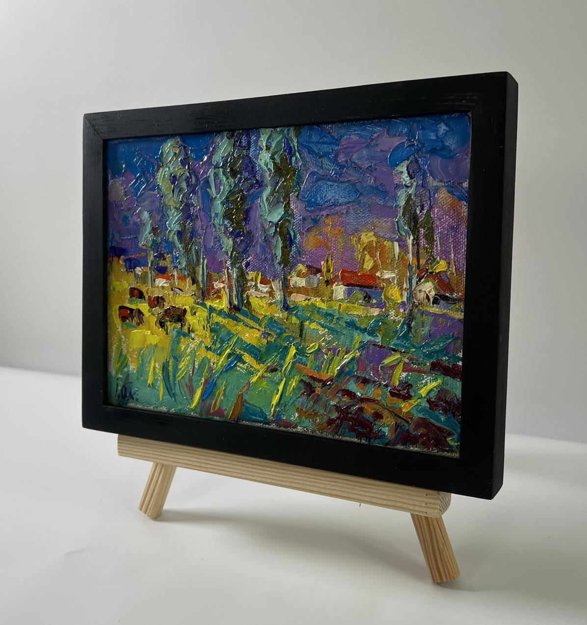 Oil painting Country Nights by Oleksiy Ivanyuk in black frame