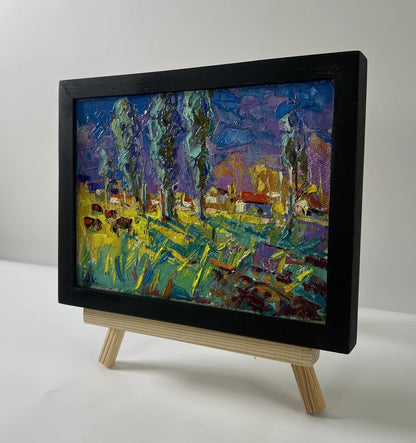 Oil painting Country Nights by Oleksiy Ivanyuk in black frame