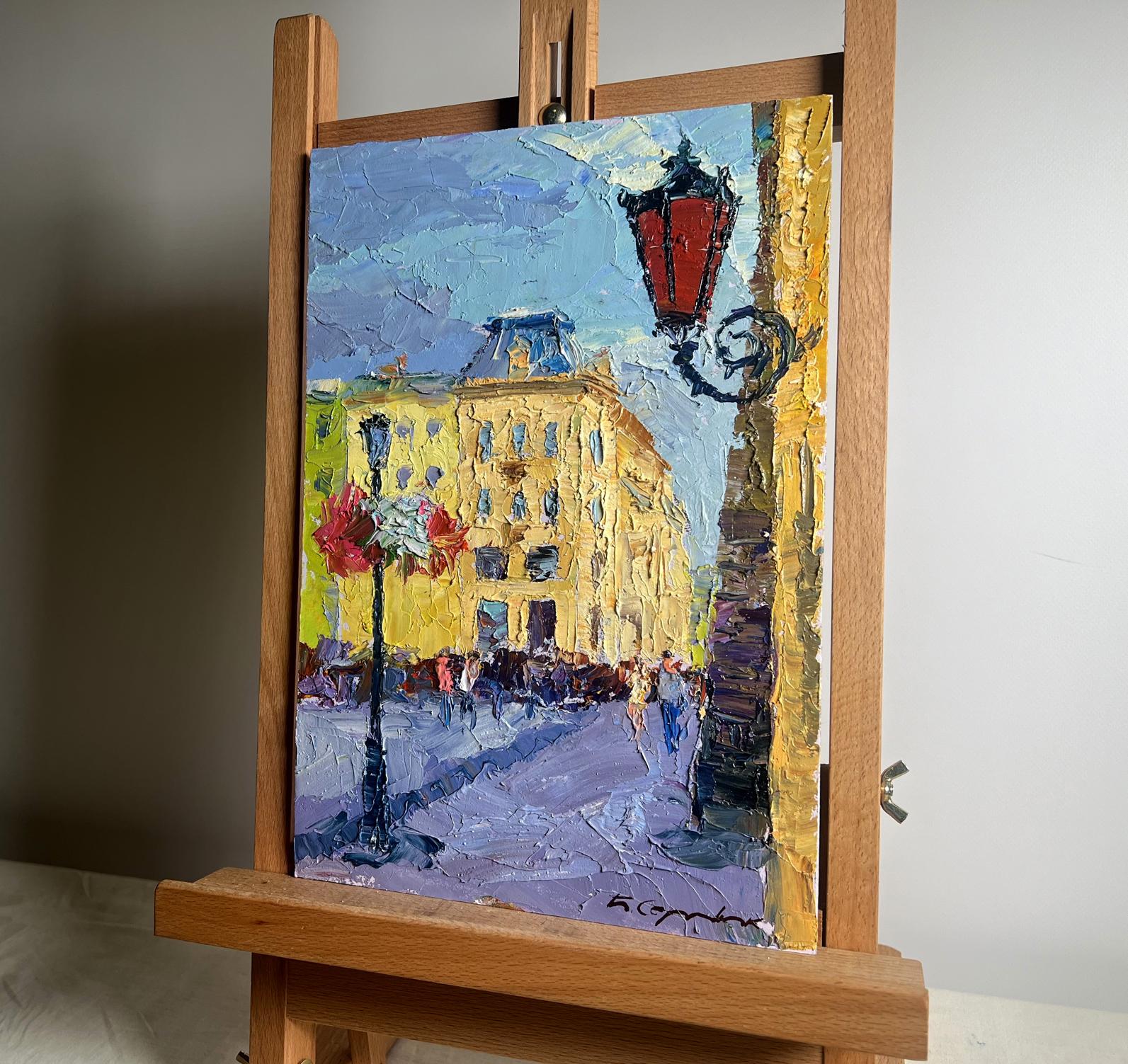 Oil painting Summer day in the city by Boris Serdyuk on wooden easel