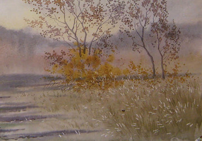 Watercolor painting The last days of autumn by Valery Savenets serene landscape