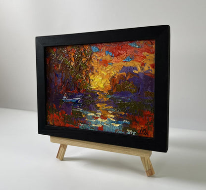Oil painting Crimson sunset over the river by Oleksiy Ivanyuk