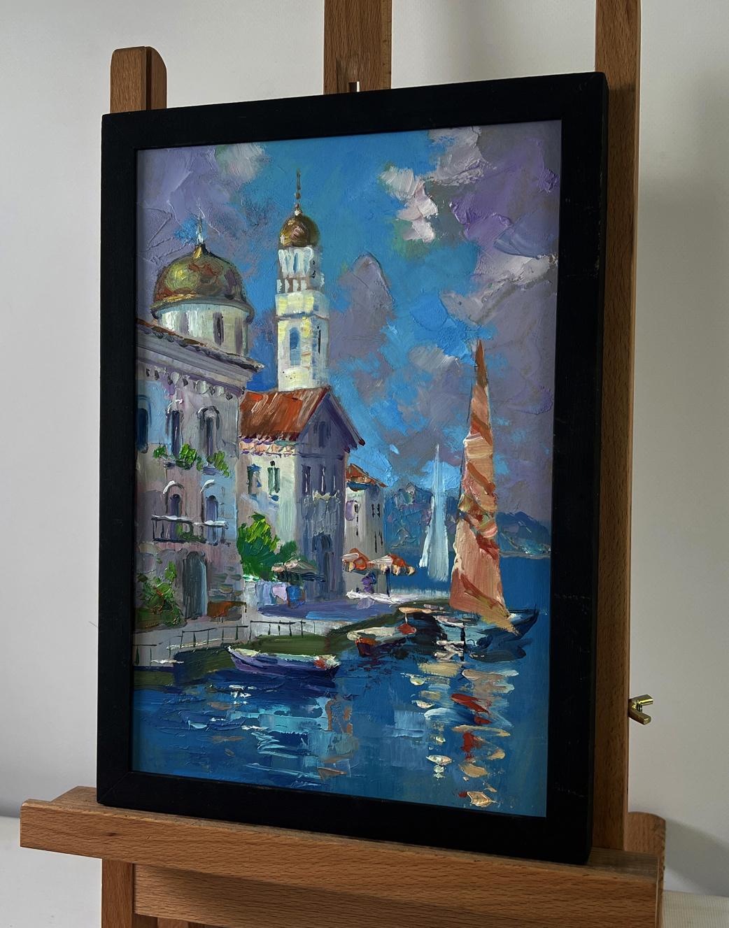 Framed oil painting The sea gently caresses the buildings by Yuriy Suprunchuk