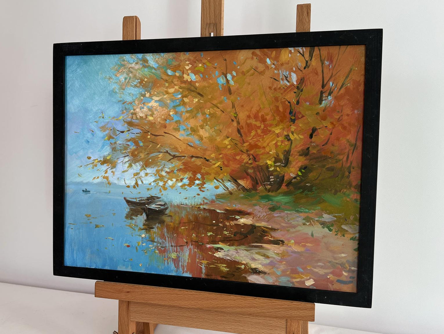Framed oil painting Whisper of Autumn Leaves by the River by Yuriy Suprunchuk