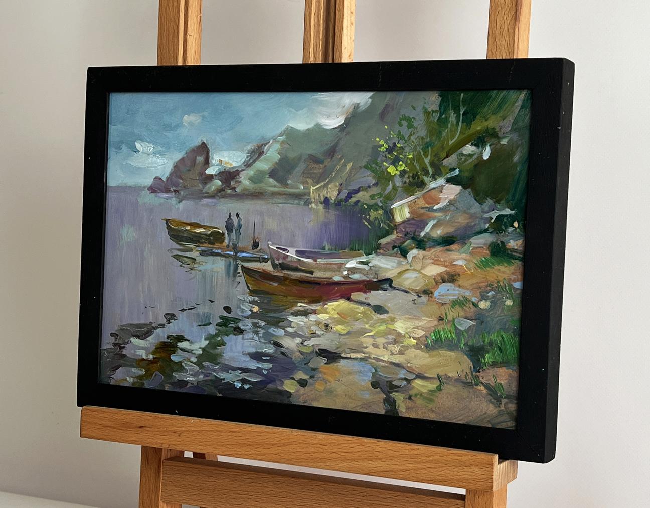 Oil painting Boats on the seashore by Yuriy Suprunchuk lakeside scene