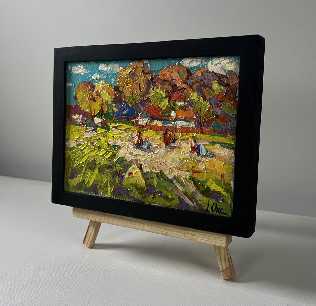 Oil painting On the pasture silence by Oksana Ivanyuk in black frame