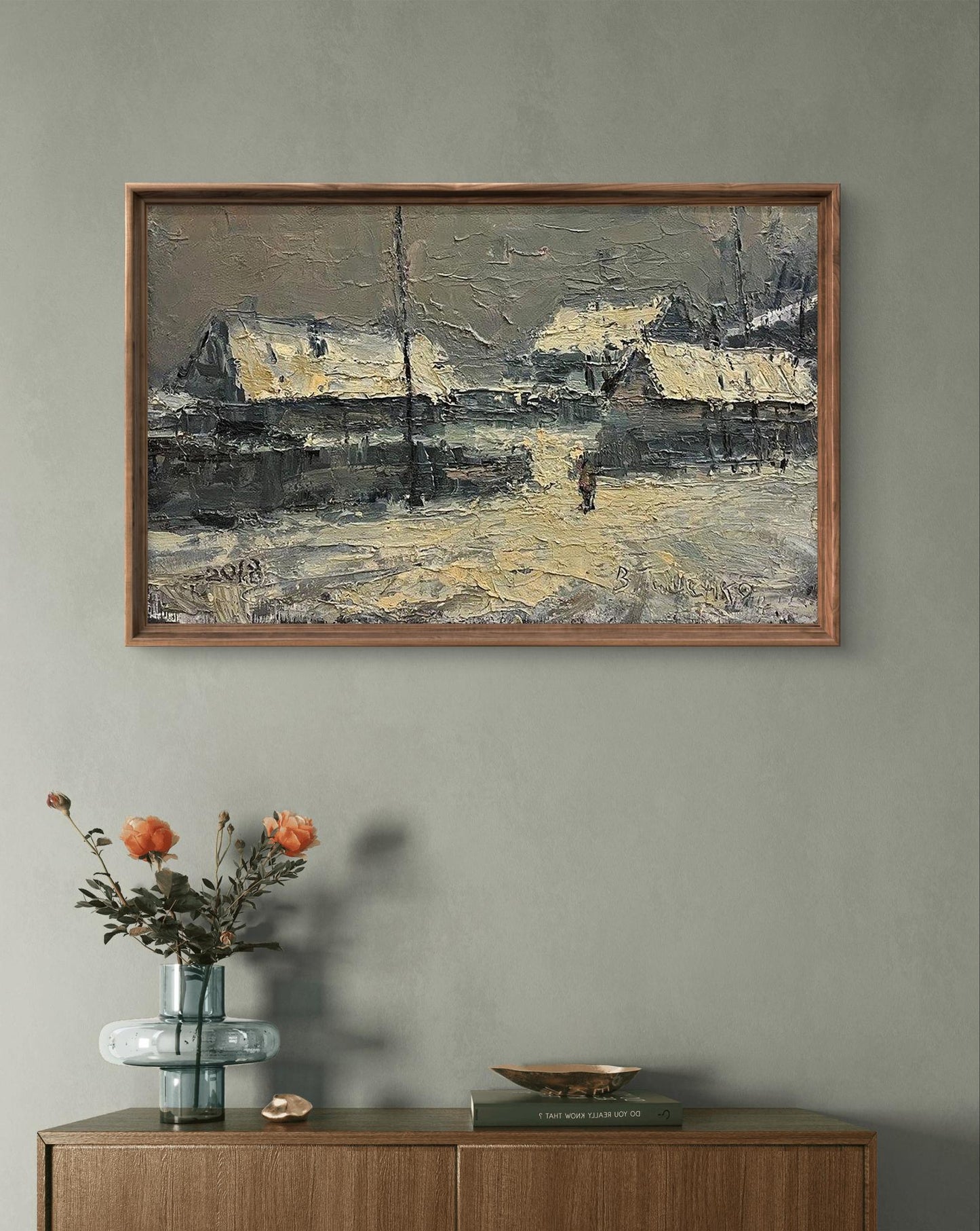 Oil painting It poured Volodymyr Pashchenko snowy village scene