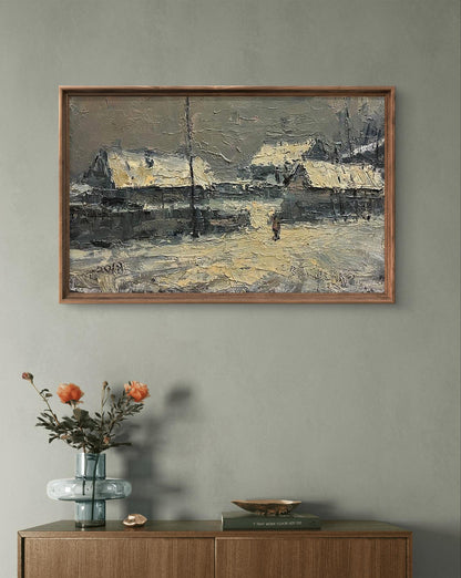 Oil painting It poured Volodymyr Pashchenko snowy village scene