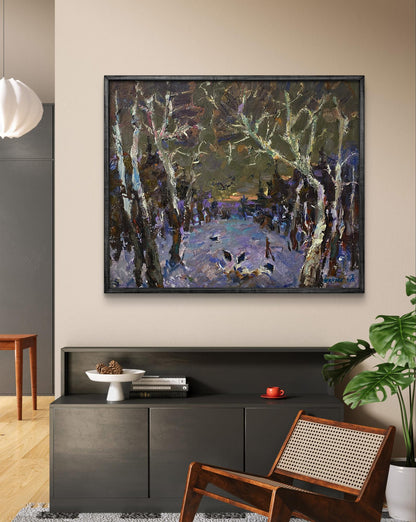 Framed Oil painting Deep silence by Oleksiy Ivanyuk snowy forest