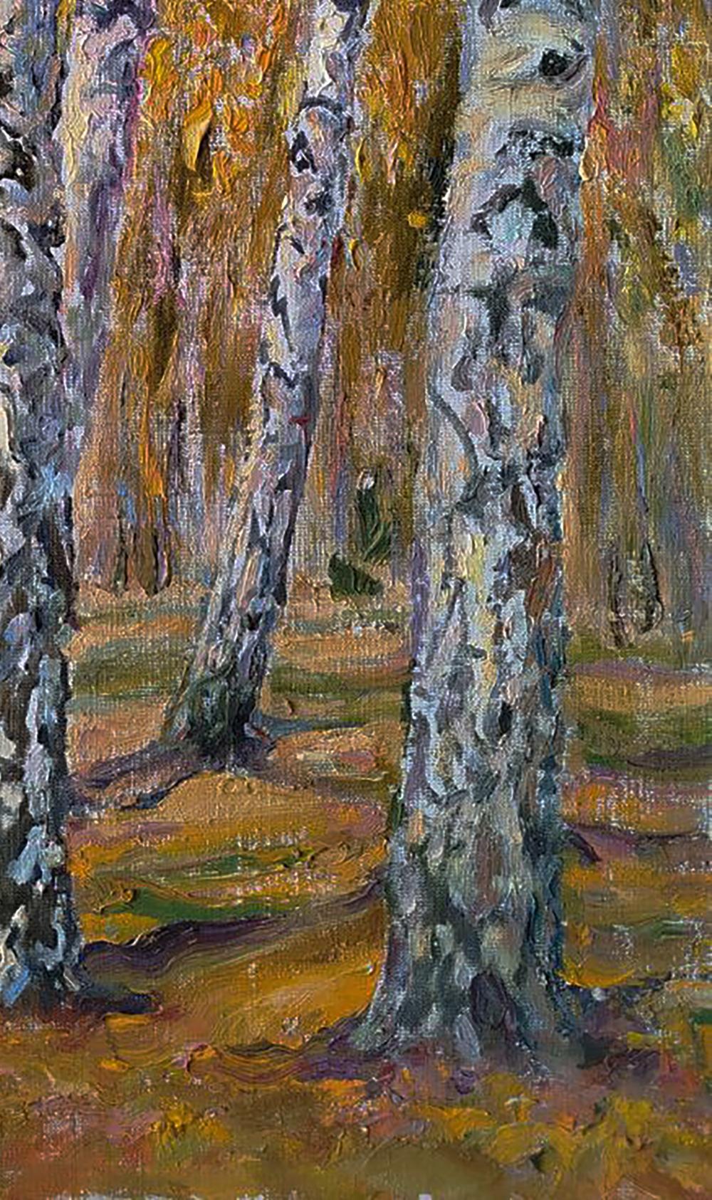 Oil painting of autumn birch forest by Leonid Pavlenko