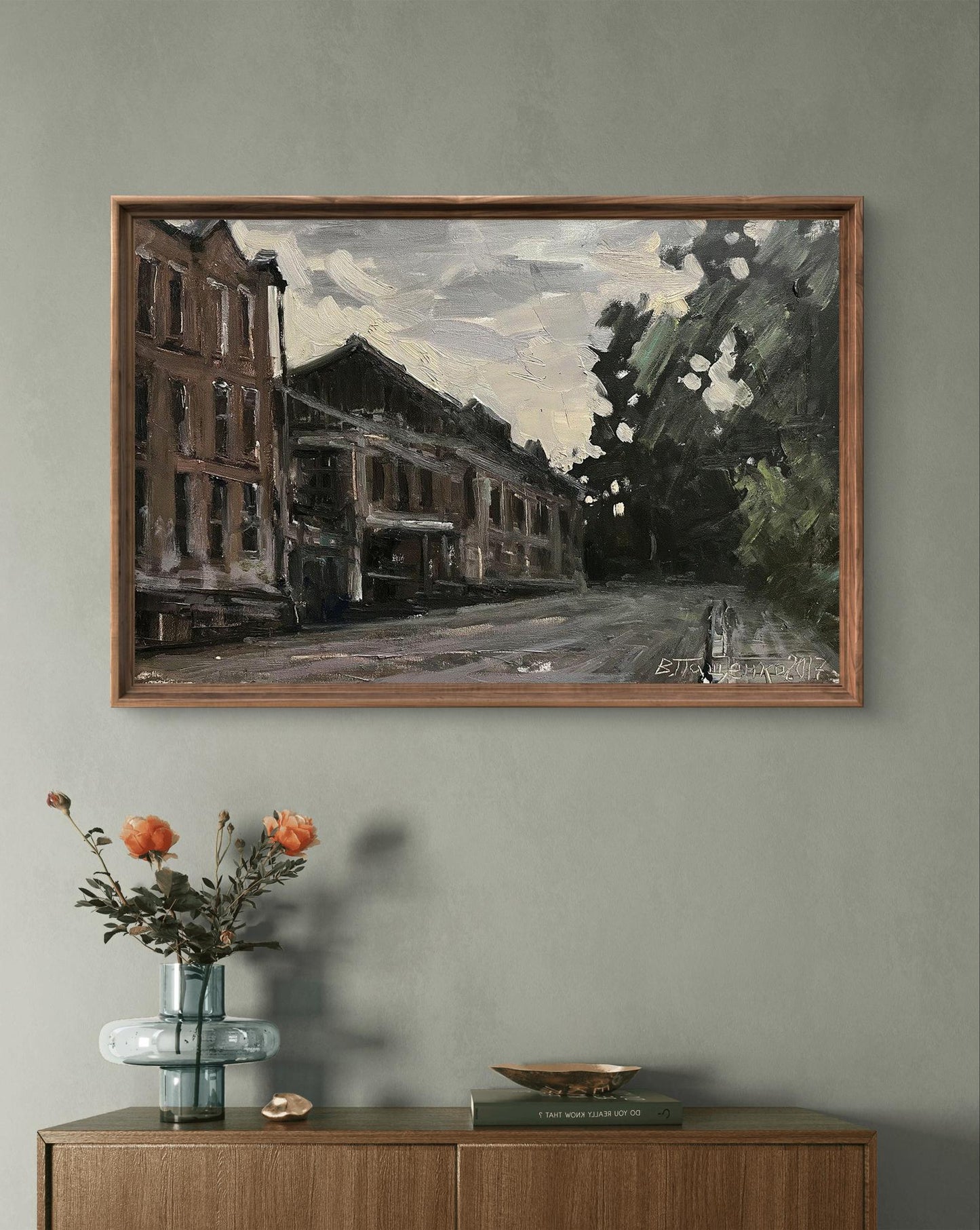 Oil painting Old town by Volodymyr Pashchenko in wooden frame