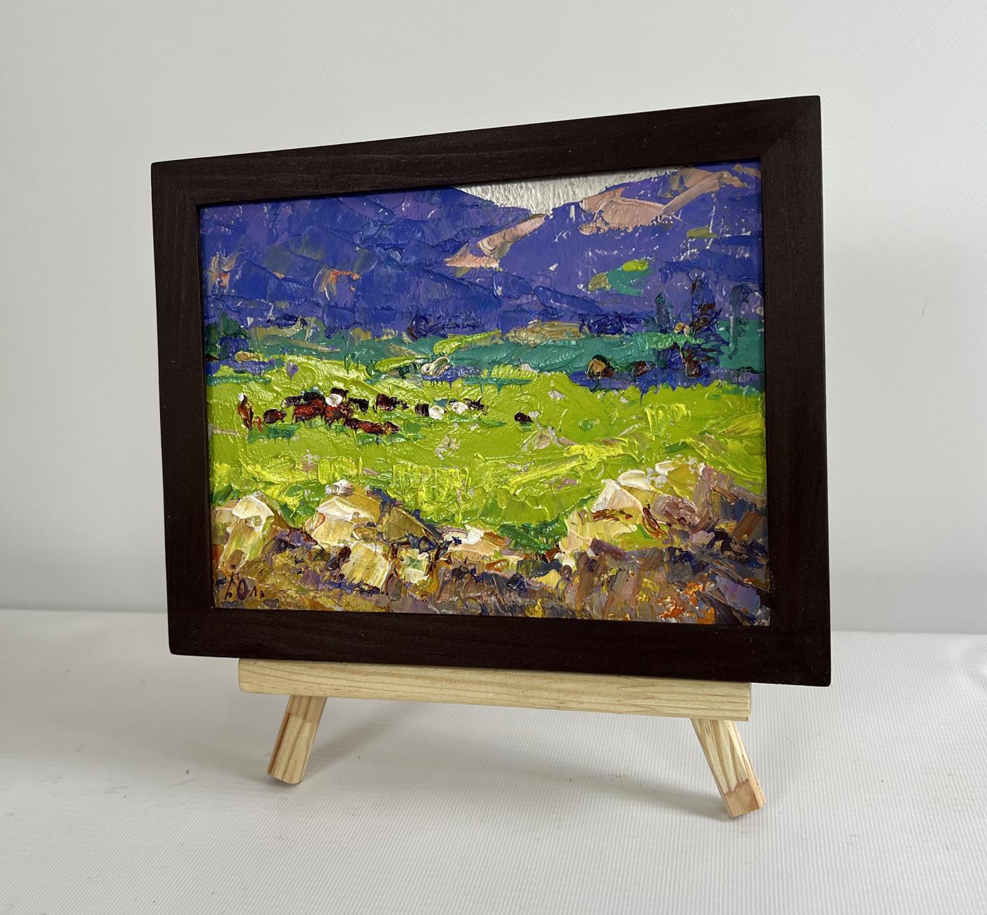 Oil painting In the spring meadows by Oleksiy Ivanyuk in wooden frame