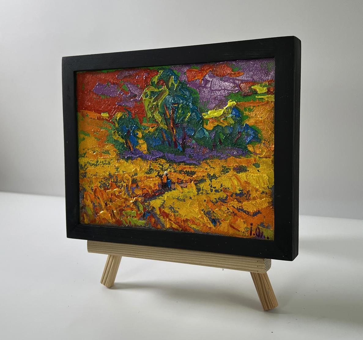 Oil painting Crimson Sunset by Oleksiy Ivanyuk in black frame