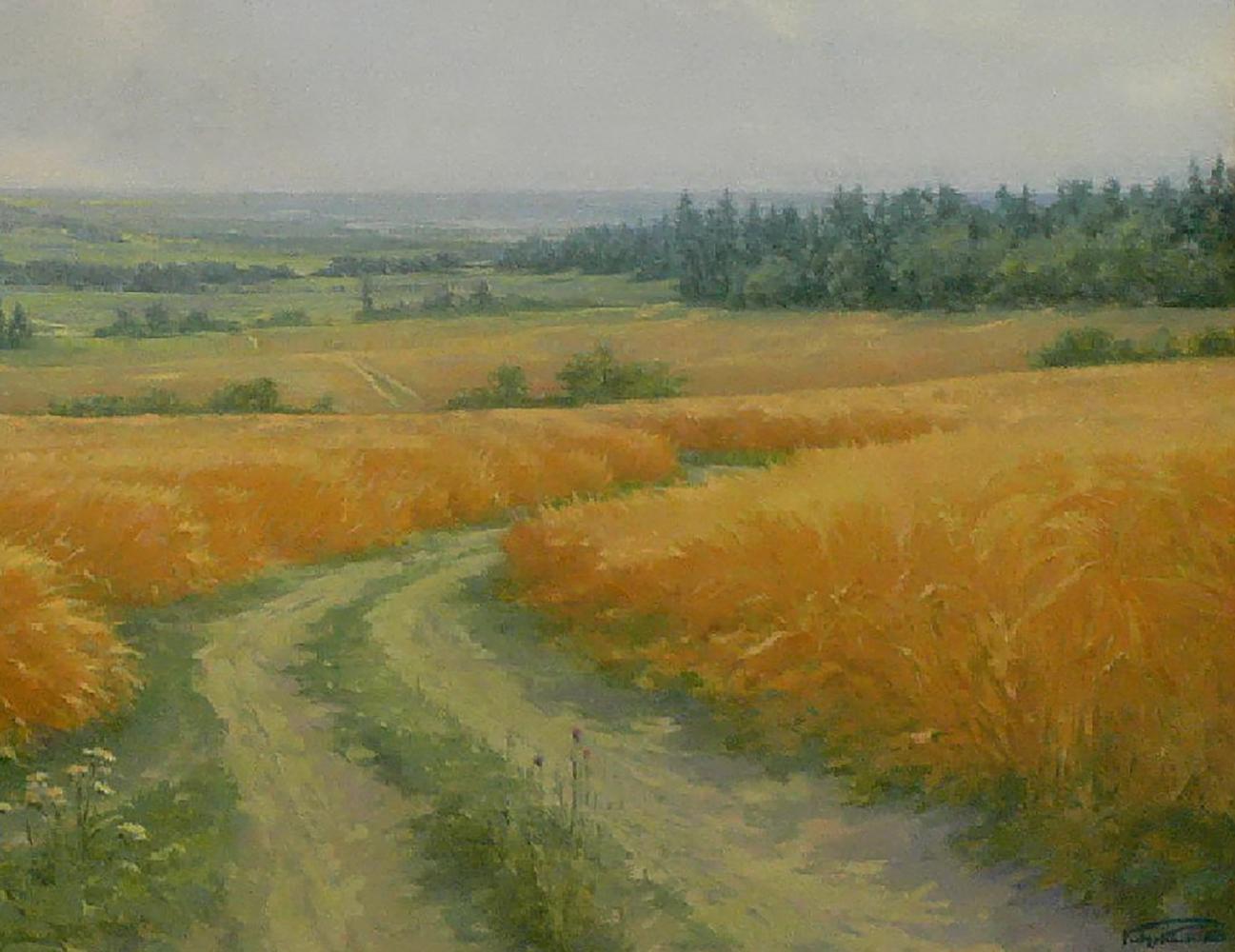 Oil painting Road in the Field by Vasily Korkishko serene wheat path