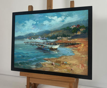 Oil painting Hidden corner by the sea by Yuriy Suprunchuk, coastal scene