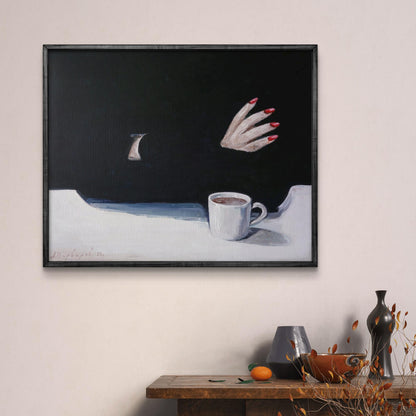 Acrylic painting Girl and coffee Anatoly Varvarov