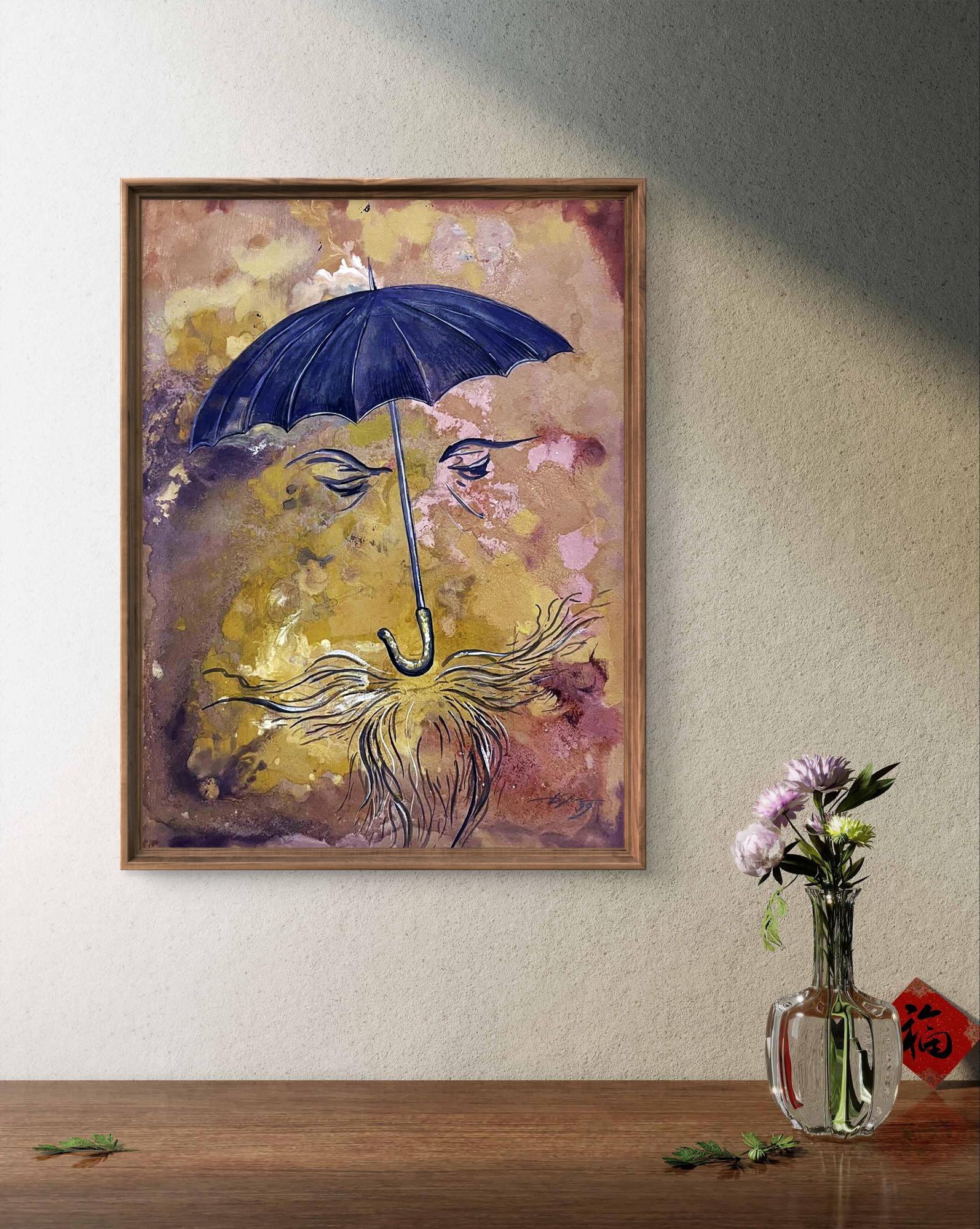 Watercolor painting The vacation is over by Dmytro Startsev framed stylized face