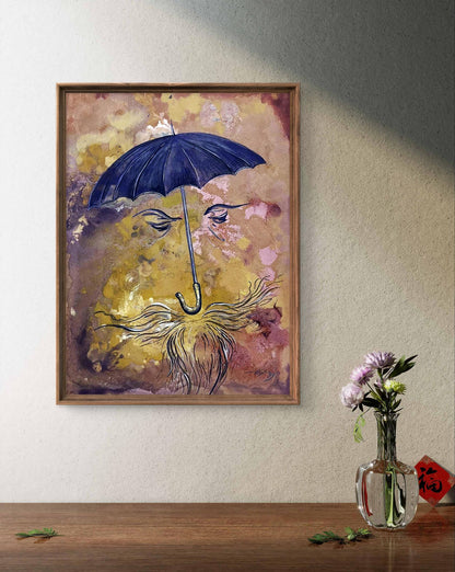 Watercolor painting The vacation is over by Dmytro Startsev framed stylized face
