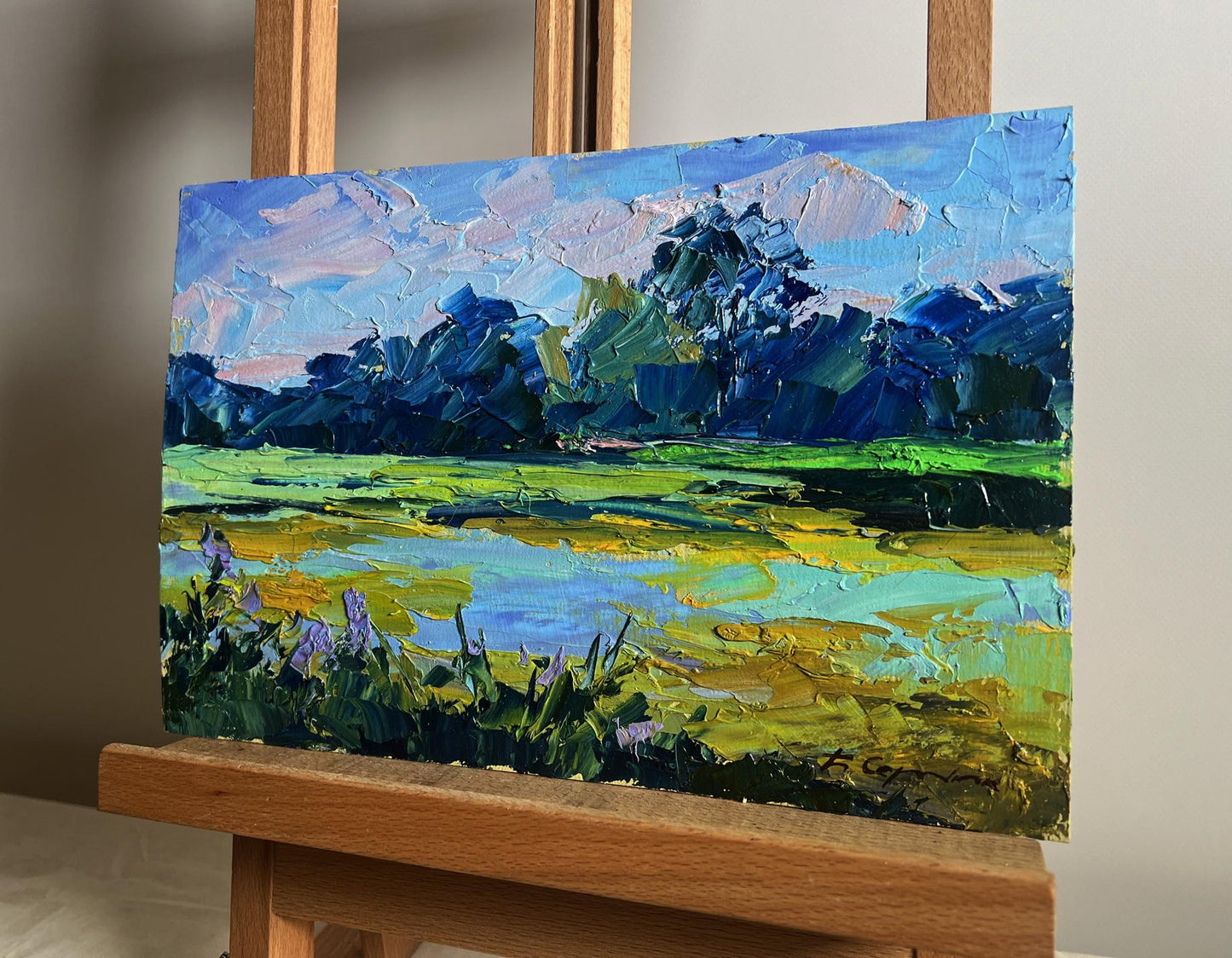 Vibrant impressionist oil painting Morning on the lake by Boris Serdyuk