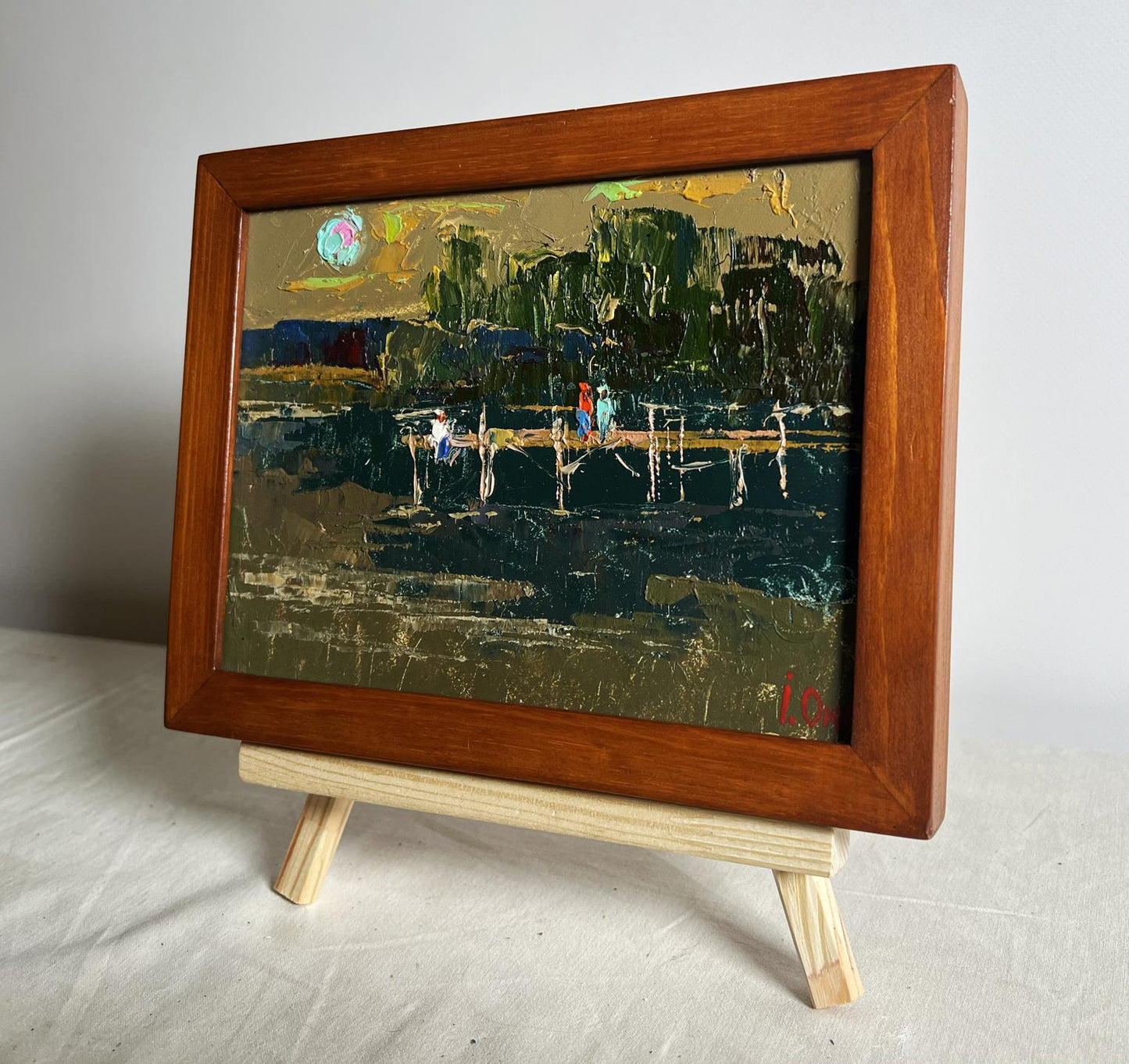 Oil painting Romantic get-togethers by the river by Oksana Ivanyuk on easel