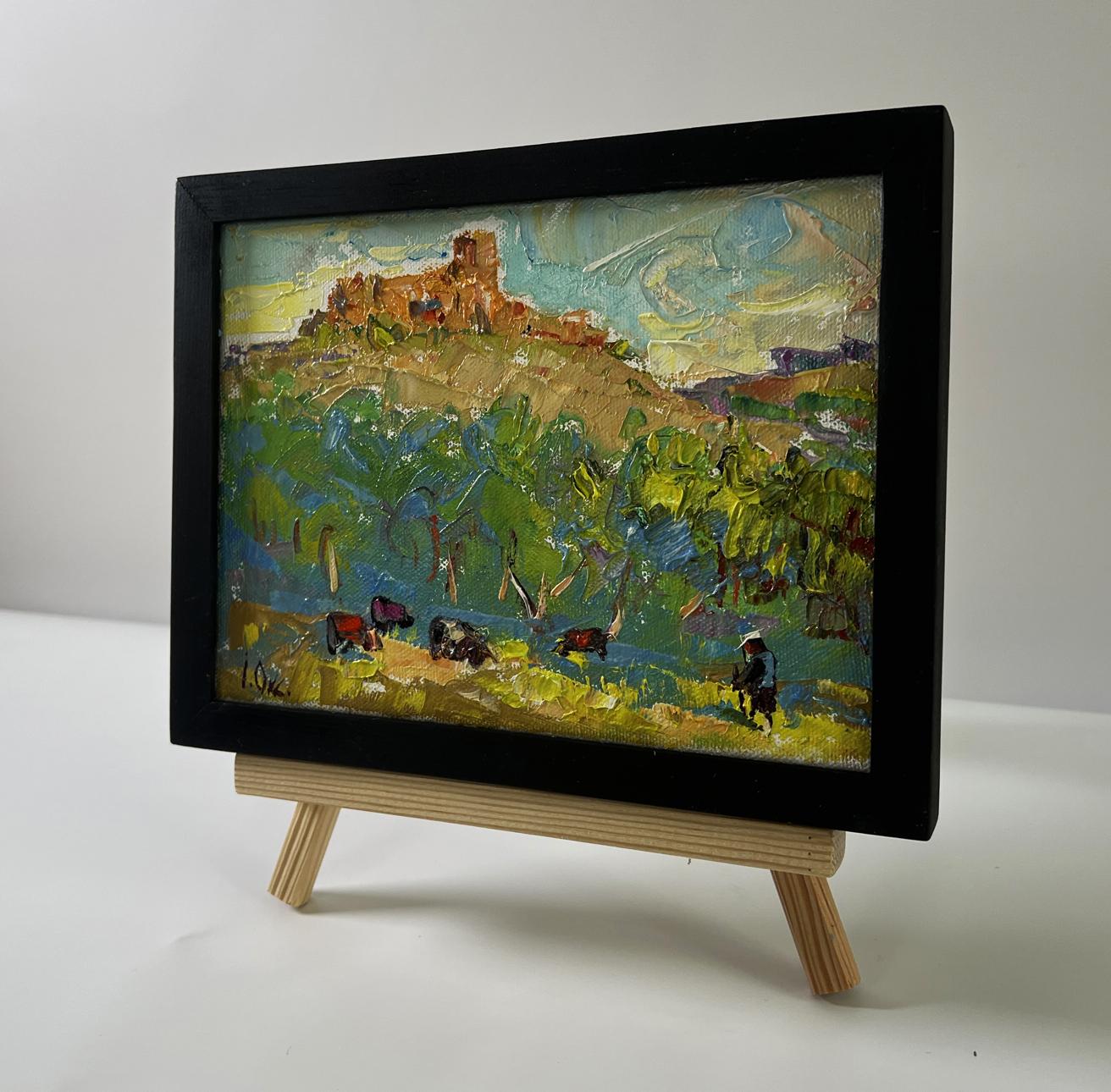 Oil painting of rustic landscape with old house by Oksana Ivanyuk