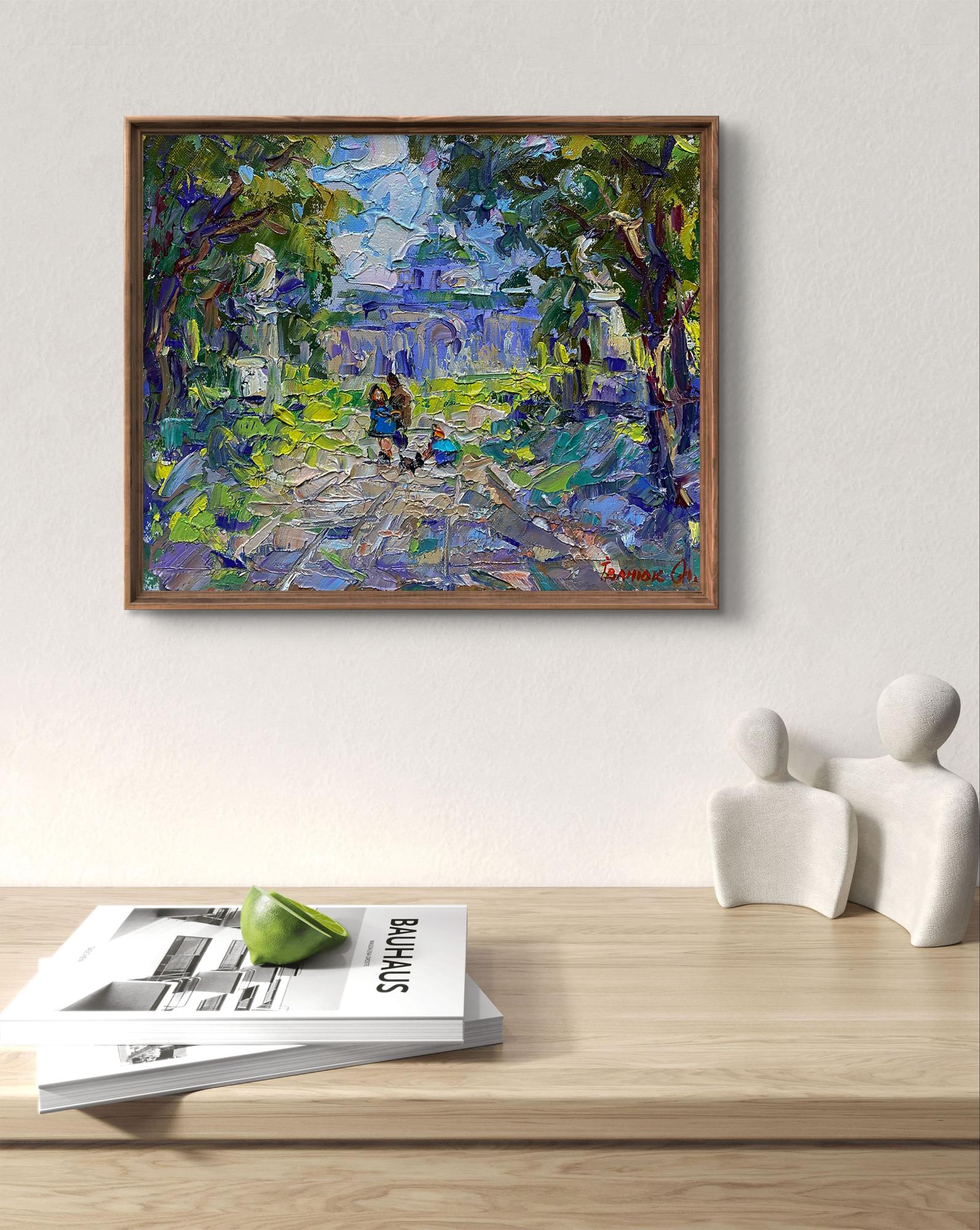 Oil painting Alley in the Park by Oleksiy Ivanyuk in wooden frame