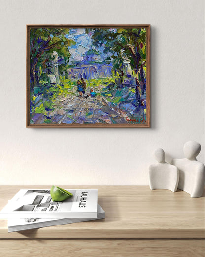 Oil painting Alley in the Park by Oleksiy Ivanyuk in wooden frame