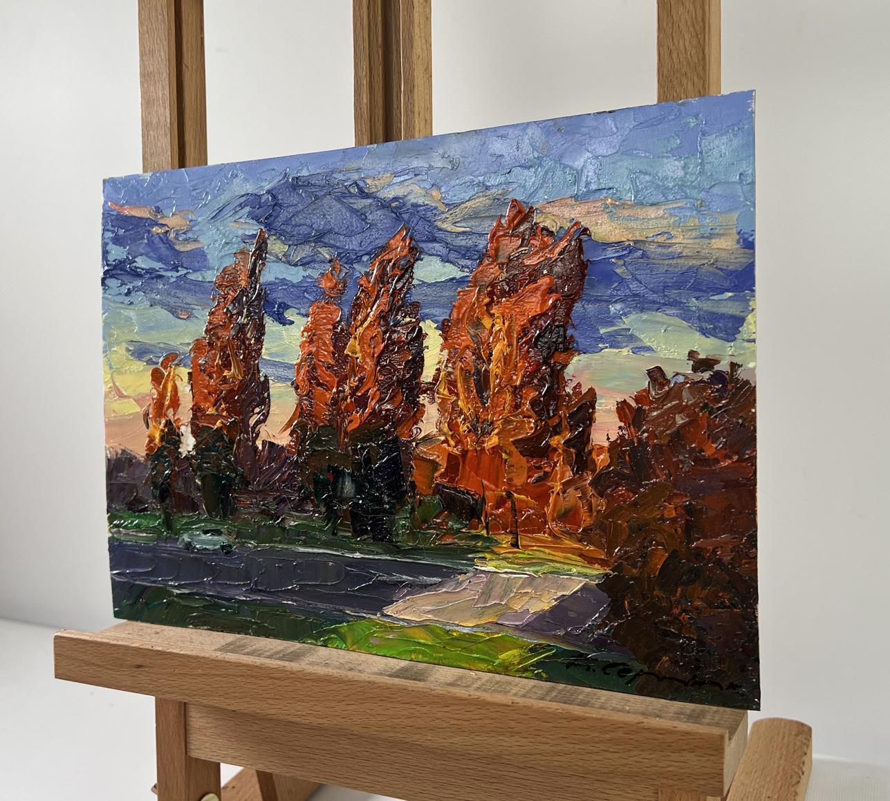 Vibrant impressionist oil painting Autumn poplars by Boris Serdyuk