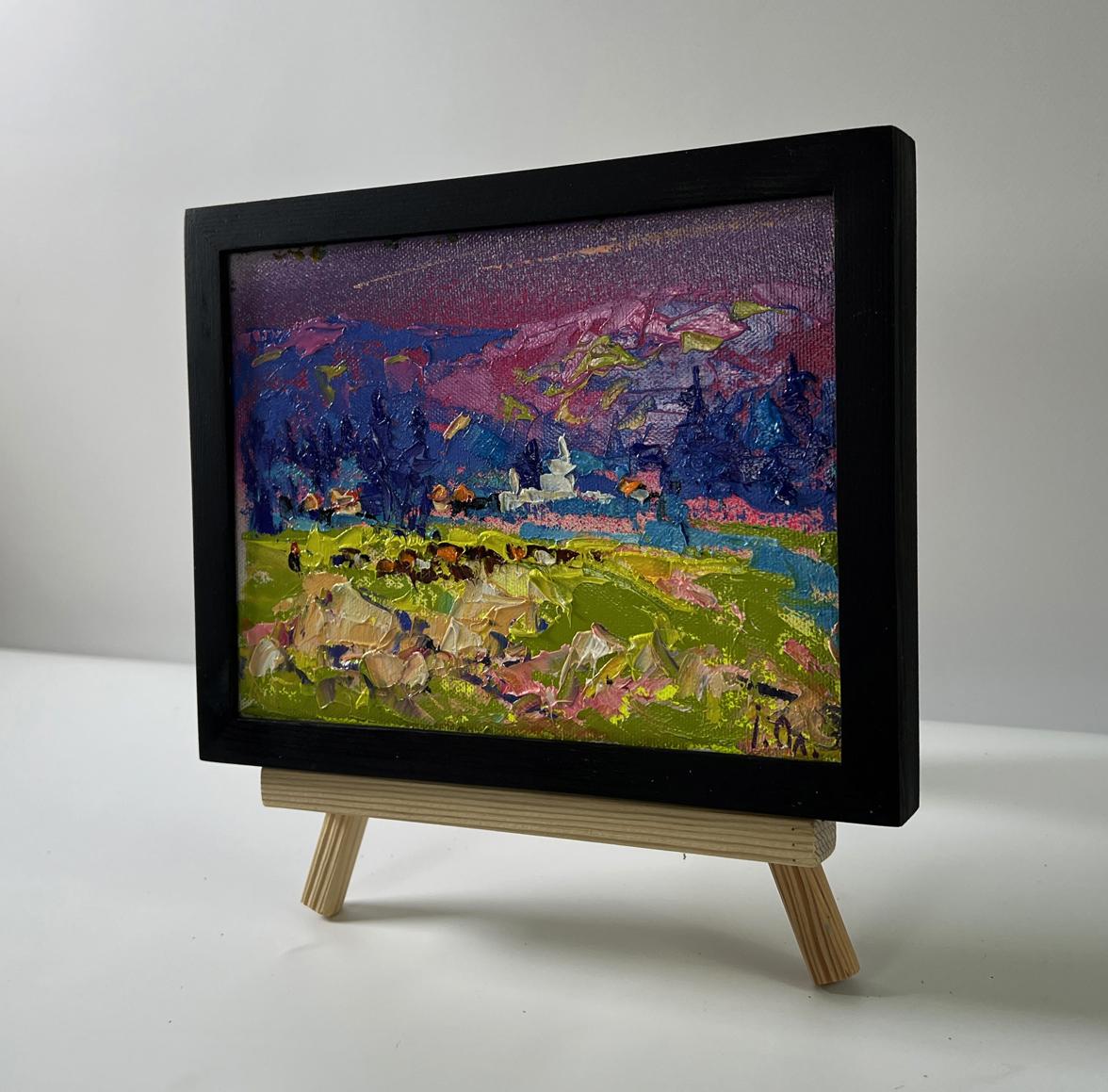 Oil painting Blue nature night by Oleksiy Ivanyuk in black frame