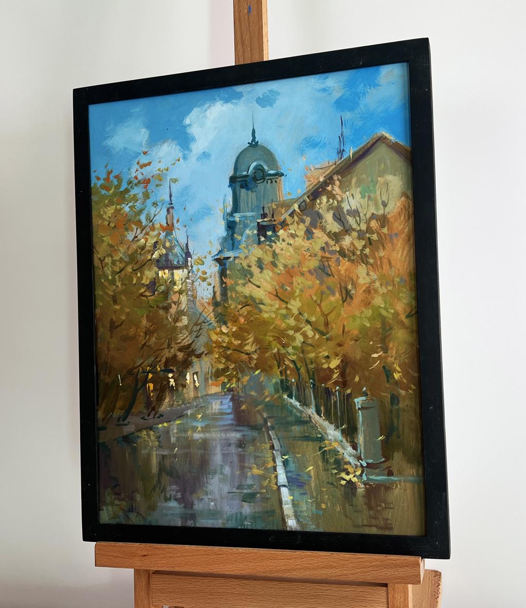 Oil painting The rustle of leaves underfoot by Yuriy Suprunchuk in black frame