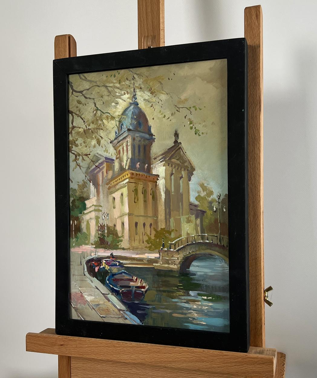 Framed oil painting of Yuriy Suprunchuk river and city heart with blue dome