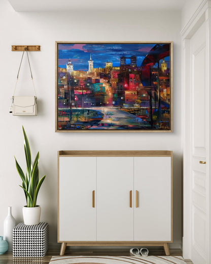Abstract oil painting Night City Anatoly Tarabanov