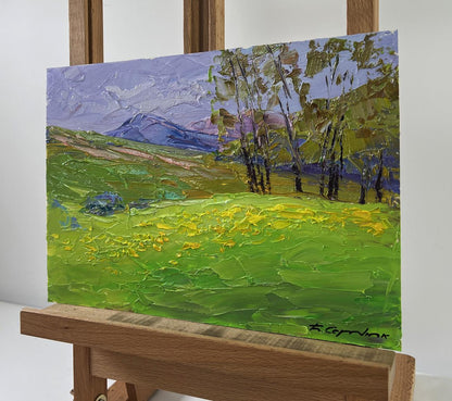 Oil painting by Boris Serdyuk: impressionist mountain flower fields