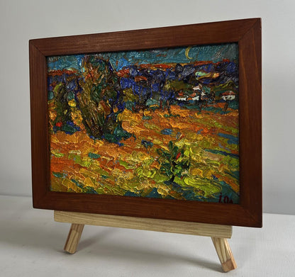 Oil painting Moonlit night by Oleksiy Ivanyuk in wooden frame
