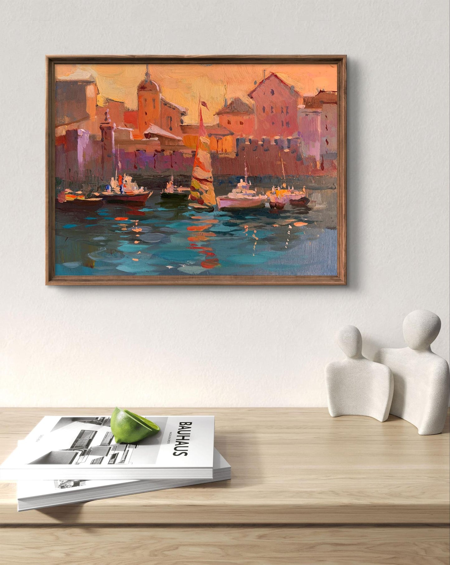 Framed oil painting Evening at the yacht club by Yuriy Suprunchuk