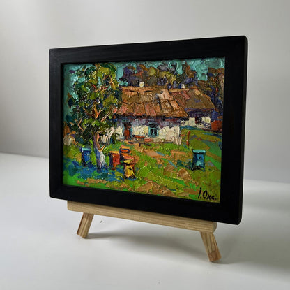 Oil painting Apiary in the Yard by Oksana Ivanyuk village scene