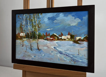 Framed oil painting Winter path leading home by Yuriy Suprunchuk