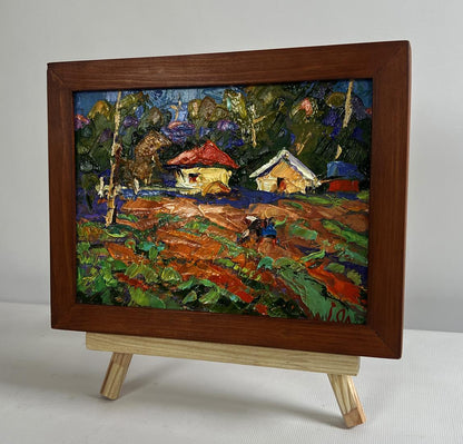 Oil painting Sunny day in the garden by Oleksiy Ivanyuk in wooden frame