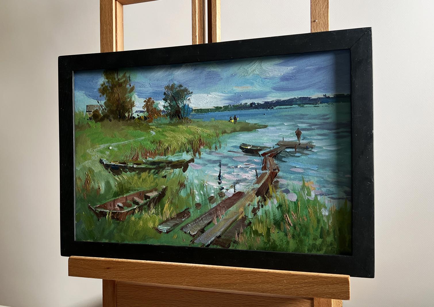 Framed oil painting River melancholy by Yuriy Suprunchuk lakeside scene