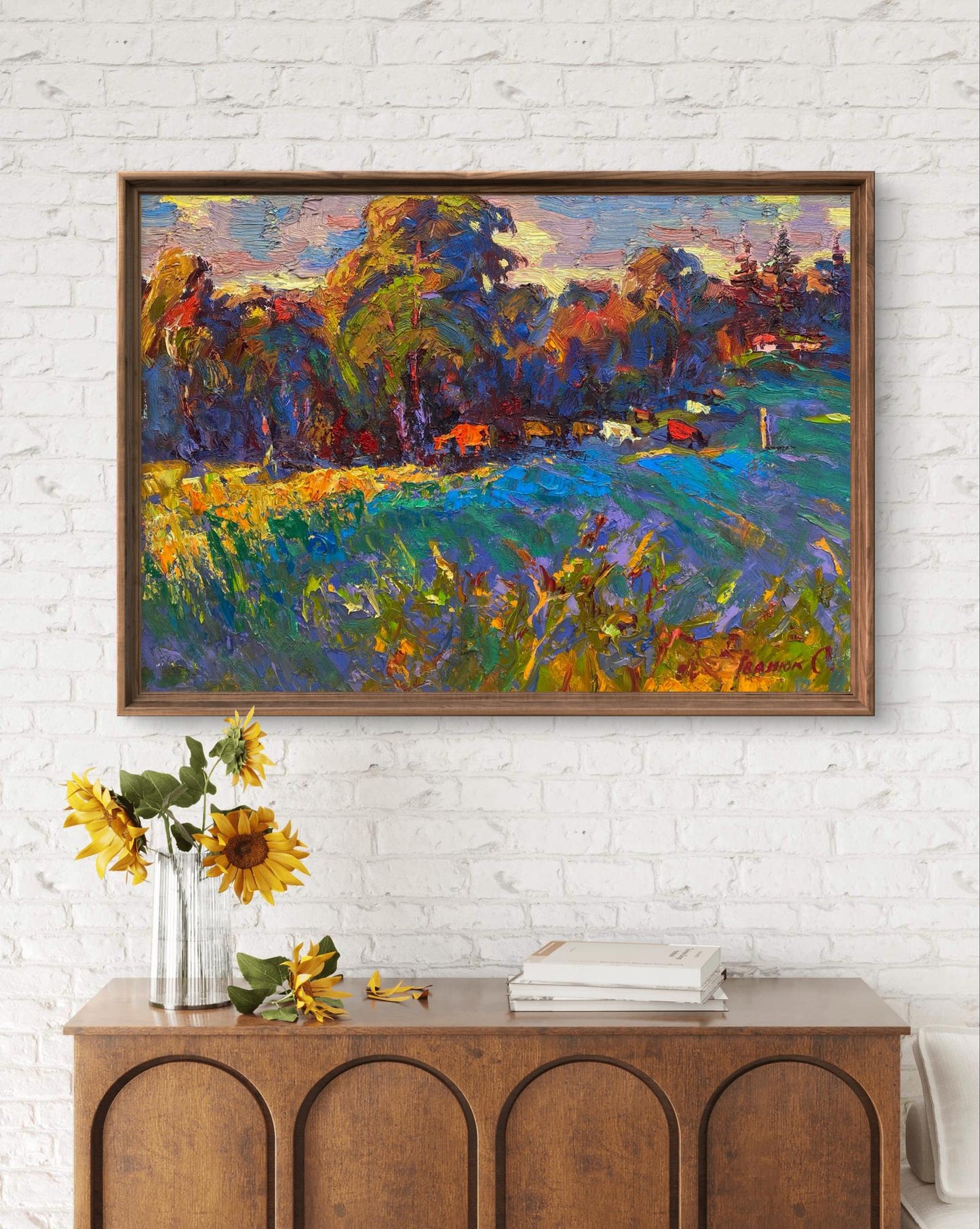 Oil painting Warm evening in the field by Oleksiy Ivanyuk in rustic frame