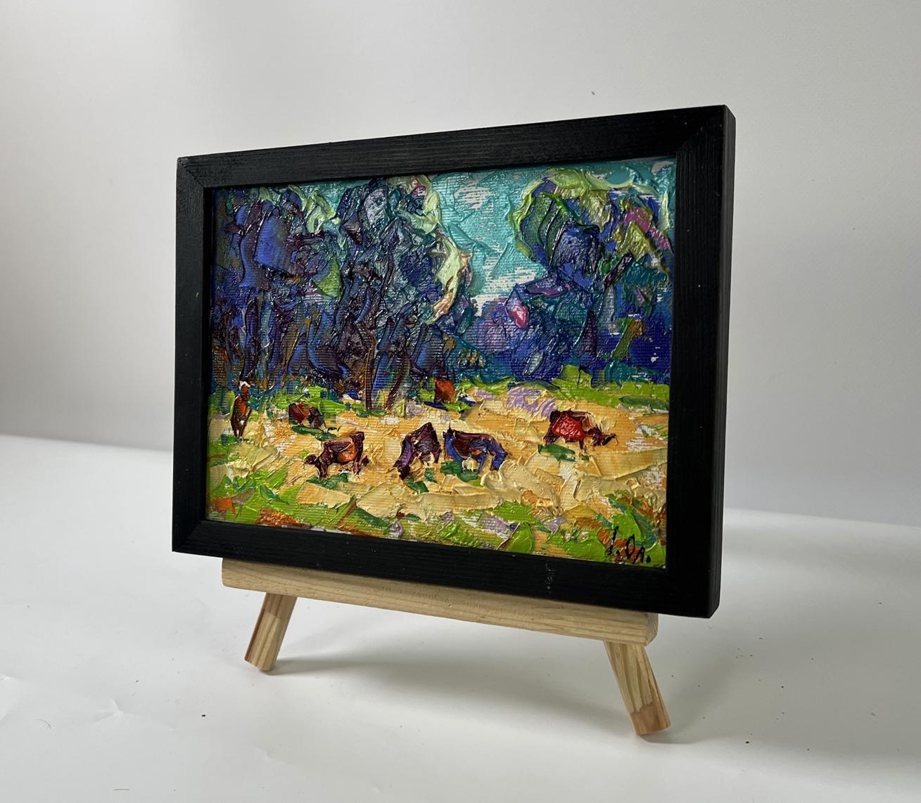 Oil painting Flock in the Meadows by Oleksiy Ivanyuk, cows grazing
