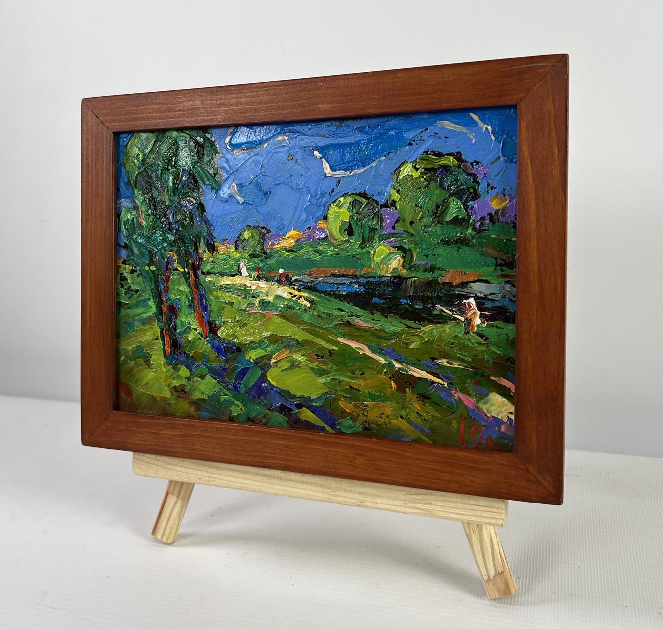 Oil painting Sky through green branches by Oleksiy Ivanyuk in wooden frame
