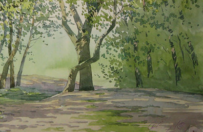 Watercolor painting In the green forest by Valery Savenets
